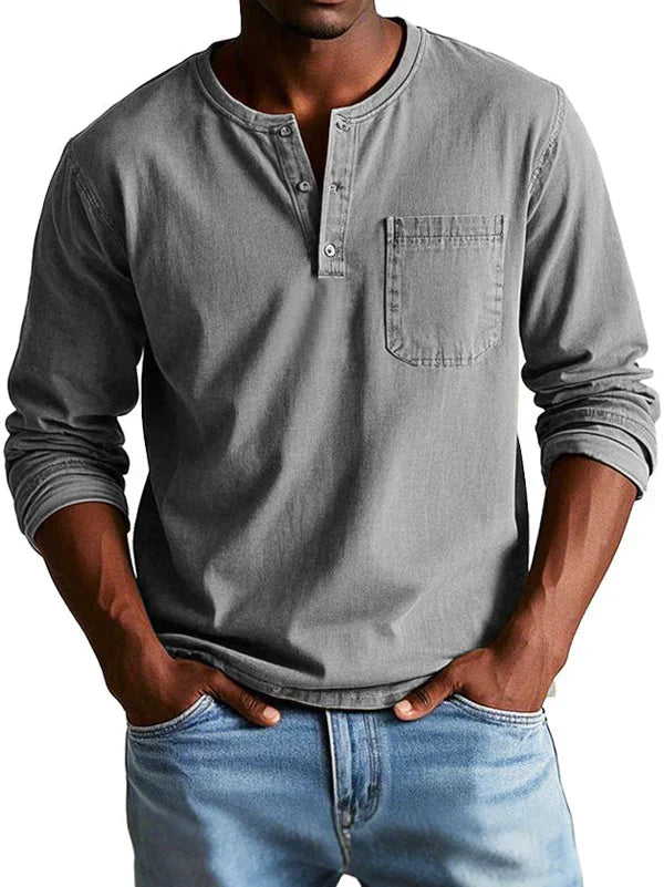 T-shirt Henley homme - Manches longues, coupe décontractée