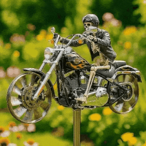 Girouette de Jardin Squelette Motard