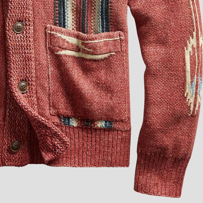 Herren Strickjacke Adrian Vintage Jacquard mit Revers Zeitlos