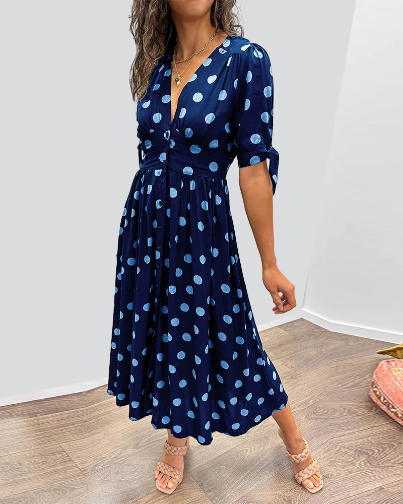 Robe midi femme col V à pois - Élégance intemporelle et coupe