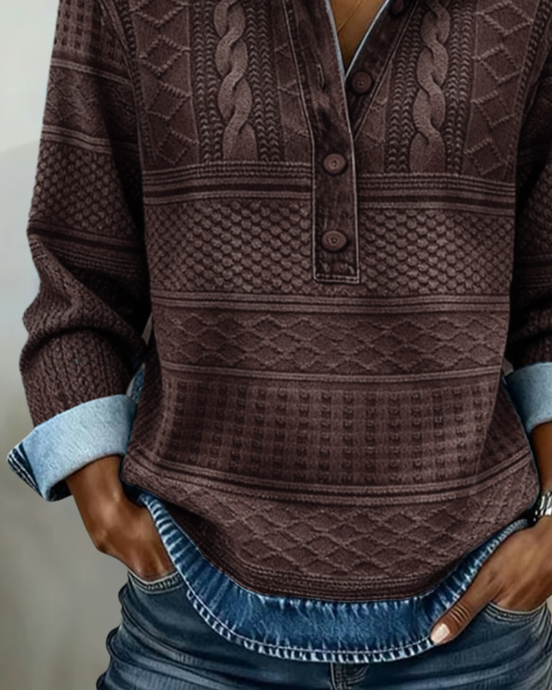 Schicker Sweatshirt mit halbem Knopfkragen halbe Knopfleiste