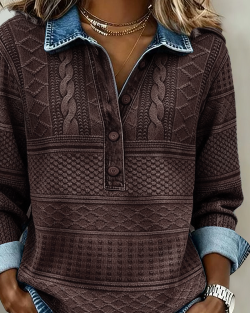Schicker Sweatshirt mit halbem Knopfkragen halbe Knopfleiste