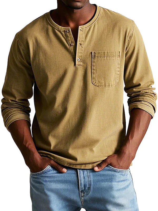 T-shirt Henley homme - Manches longues, coupe décontractée