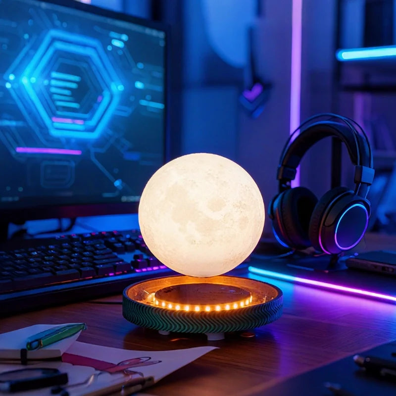 Lampe Lévitante EtherealOrbit – Lumière Flottante Magnétique Lune & Saturne