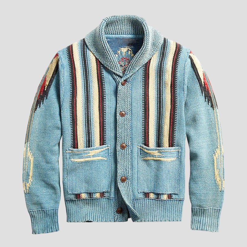 Herren Strickjacke Adrian Vintage Jacquard mit Revers Zeitlos