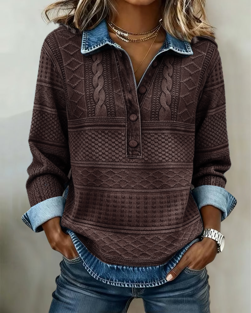 Schicker Sweatshirt mit halbem Knopfkragen halbe Knopfleiste
