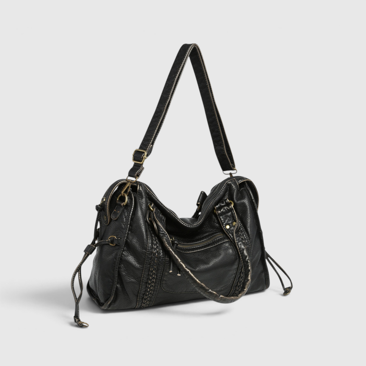 Sac à Épaule Noir Femme – Sac à Main Tendance en Simili Cuir avec Poches Zippées