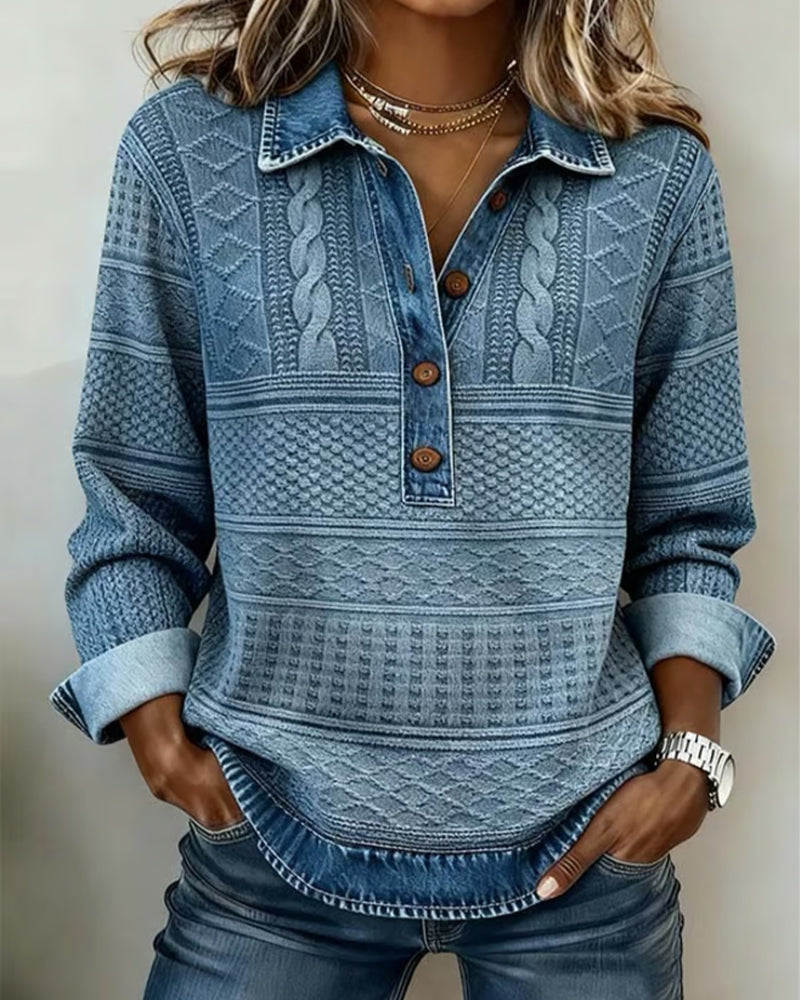 Schicker Sweatshirt mit halbem Knopfkragen halbe Knopfleiste