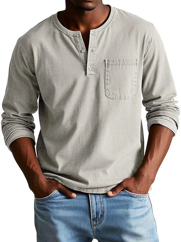 T-shirt Henley homme - Manches longues, coupe décontractée