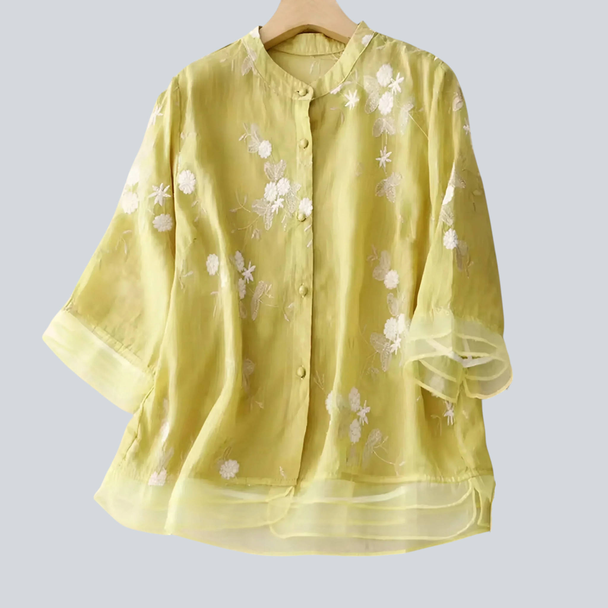 Haut femme en coton brodé floral - Élégance décontractée