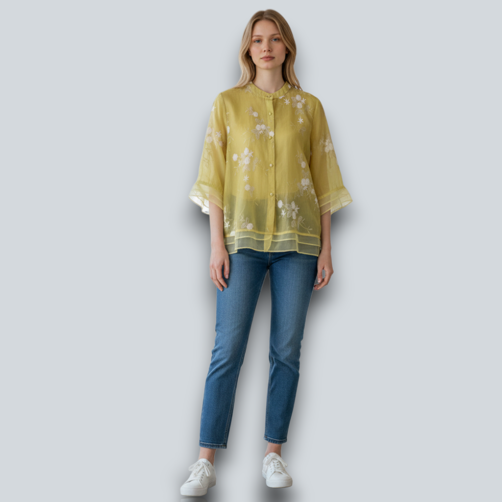 Haut femme en coton brodé floral - Élégance décontractée