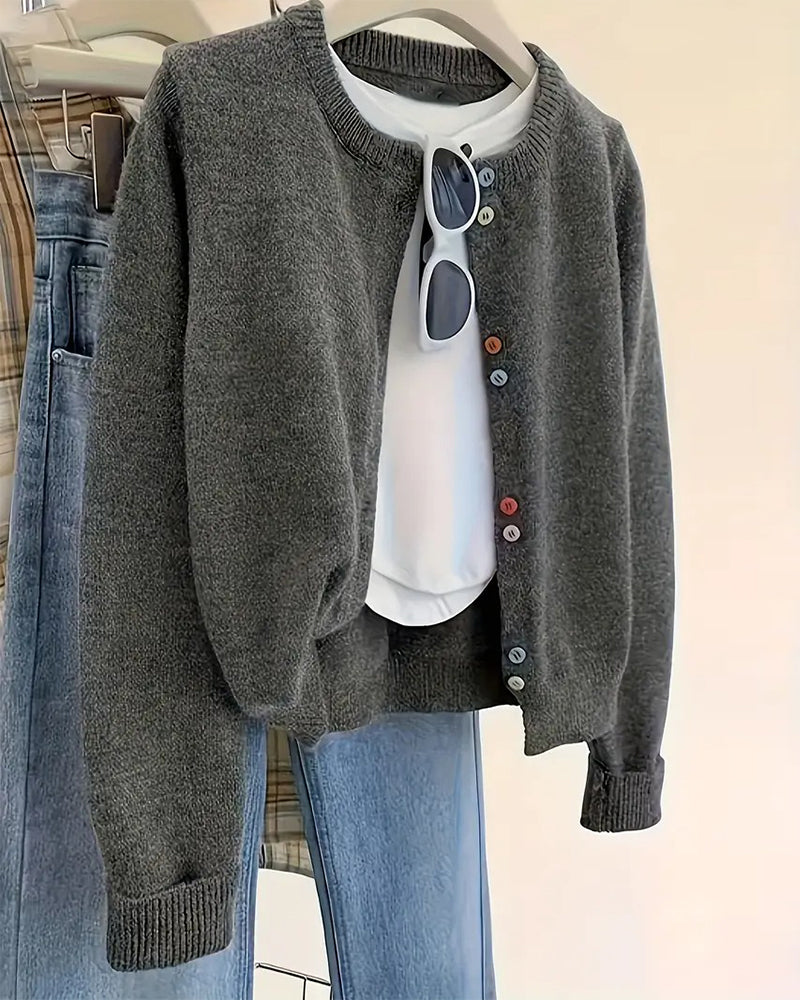 Cardigan uni décontracté à manches longues