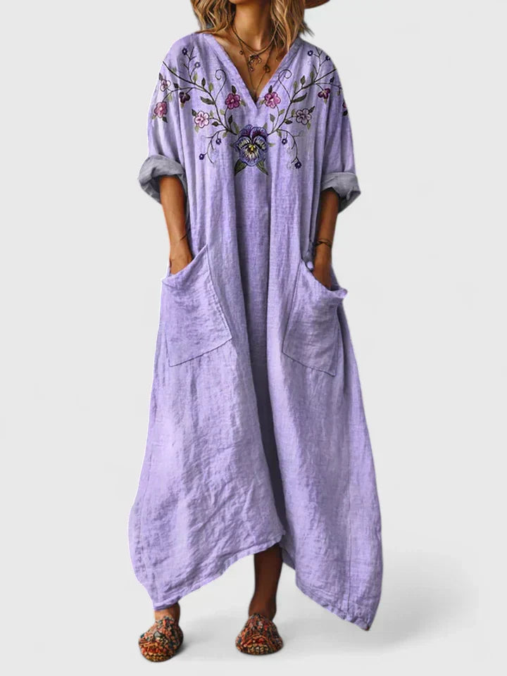 Robe midi décontractée brodée Elodie