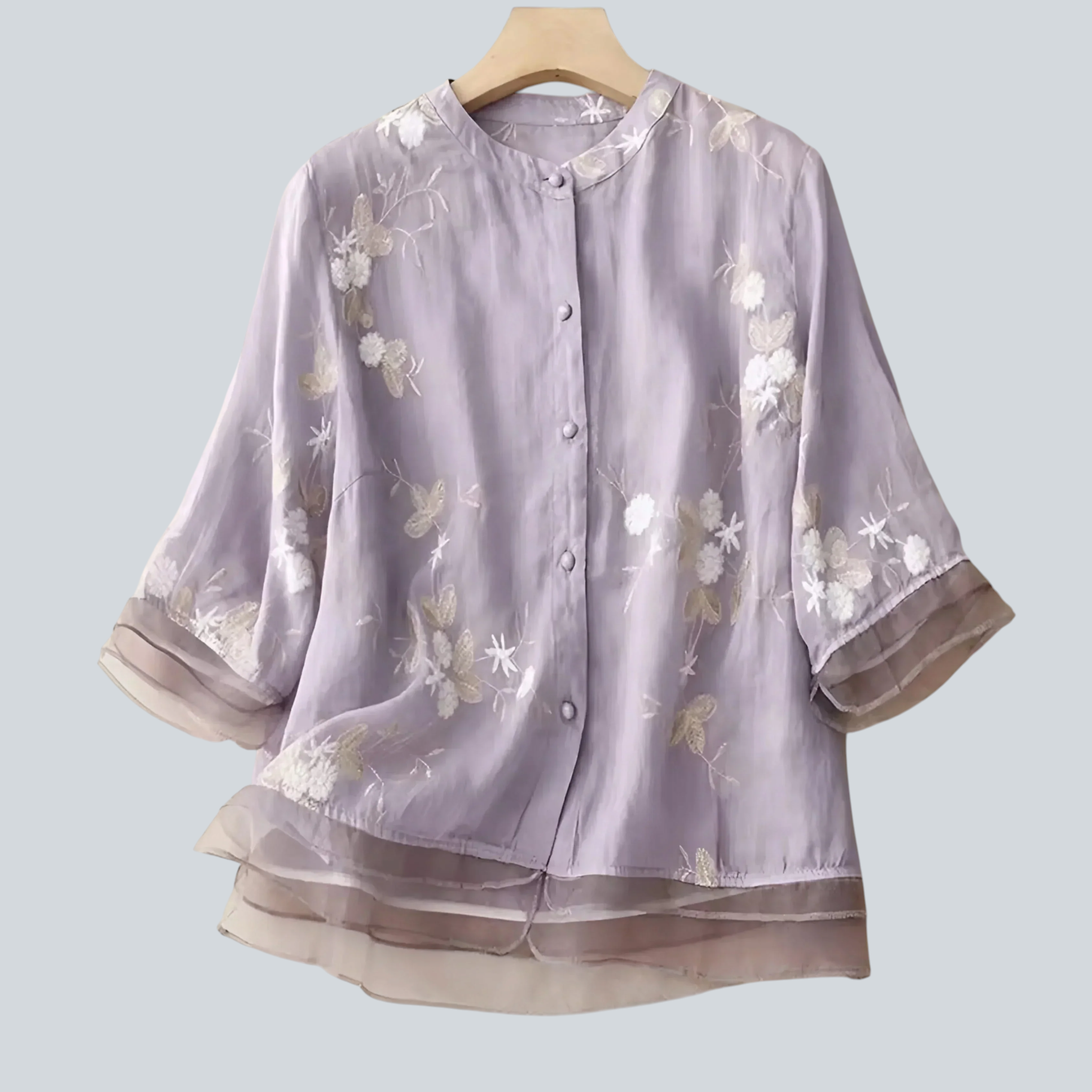 Haut femme en coton brodé floral - Élégance décontractée