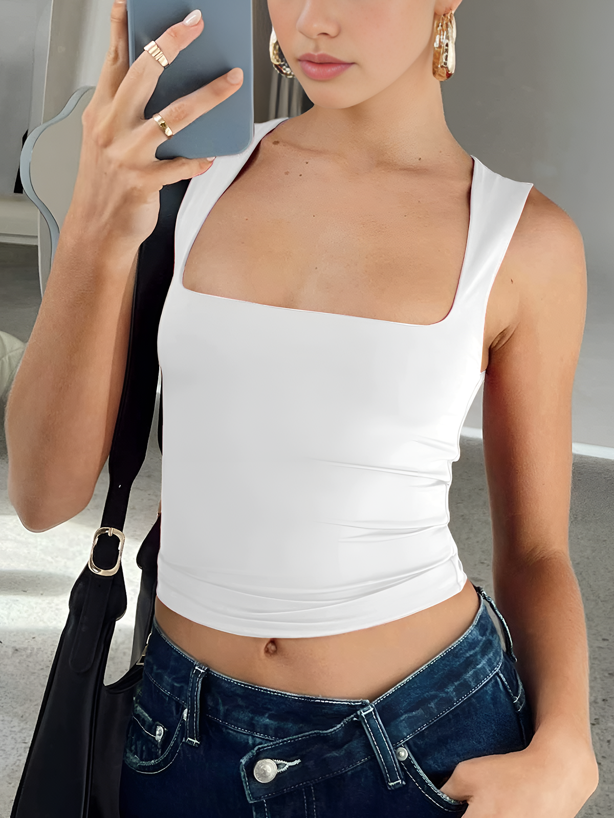 top blouses : Elisa – Haut Court Sans Manches à Encolure Carrée Élégant in van Seroa