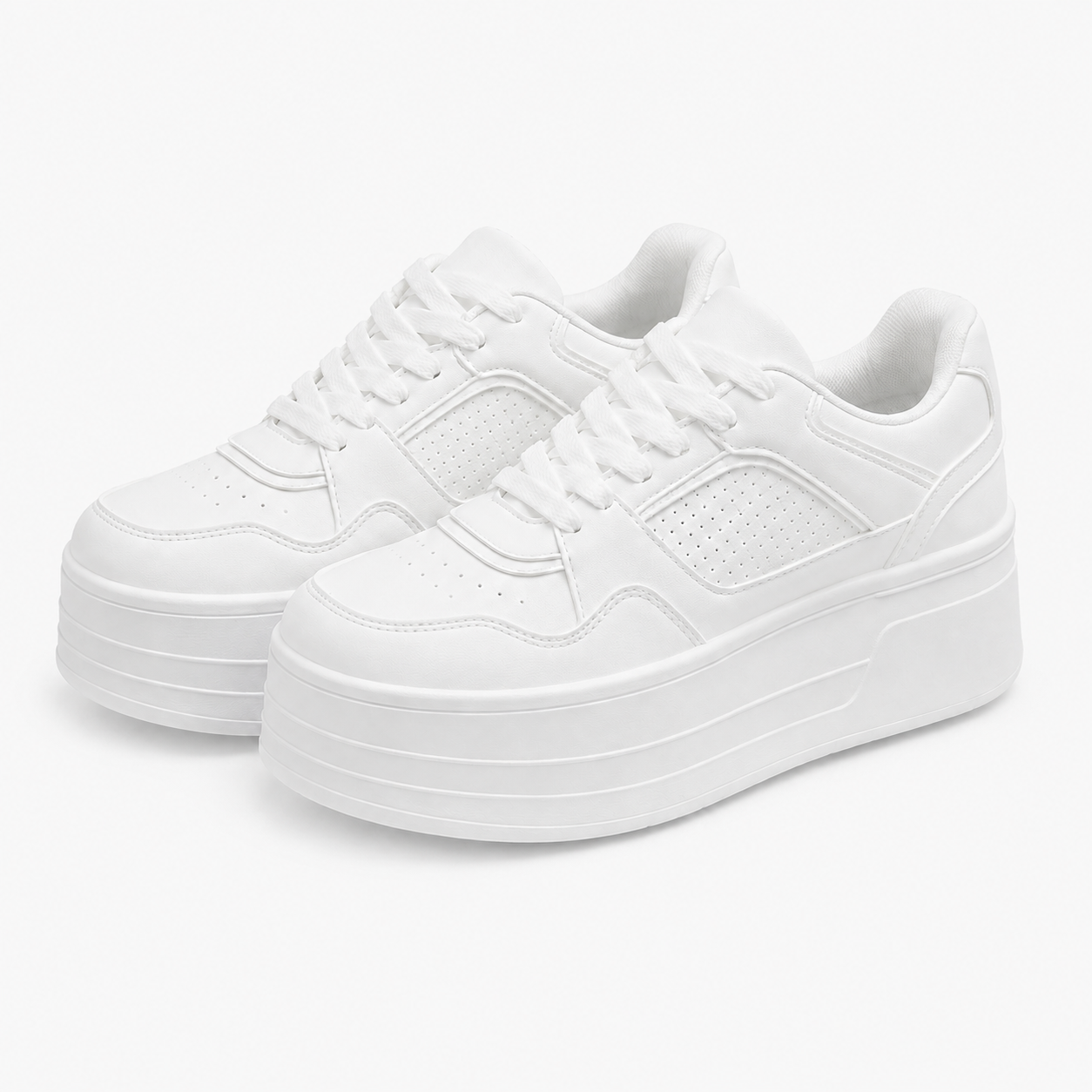 Weiße Damen-Sneaker mit Plateau, synthetisch und bequem