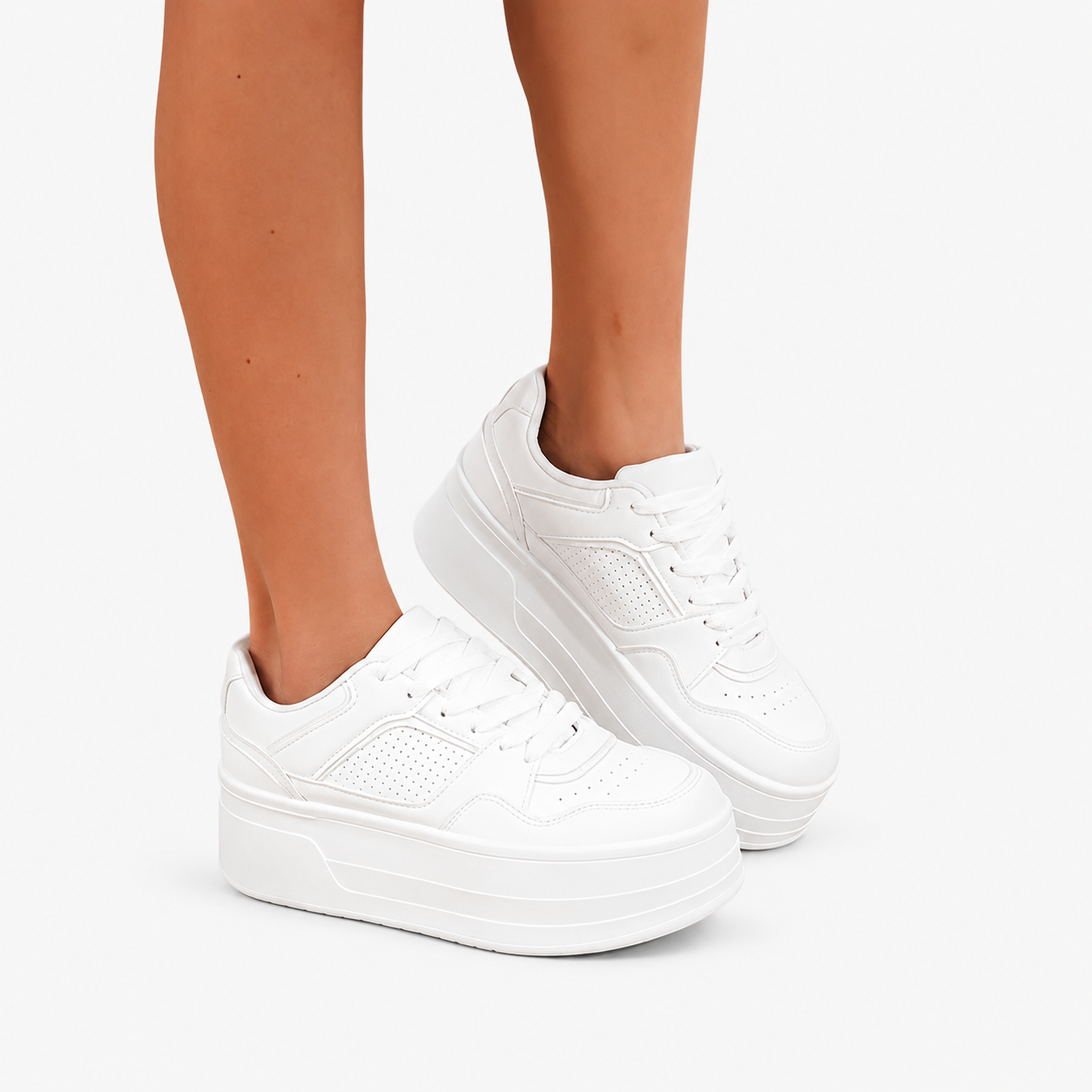 Baskets Blanches Femme Plateforme Synthétique Confortables