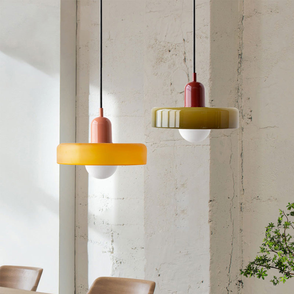 Suspension en Verre Style Bauhaus avec Abat-Jour Anneau