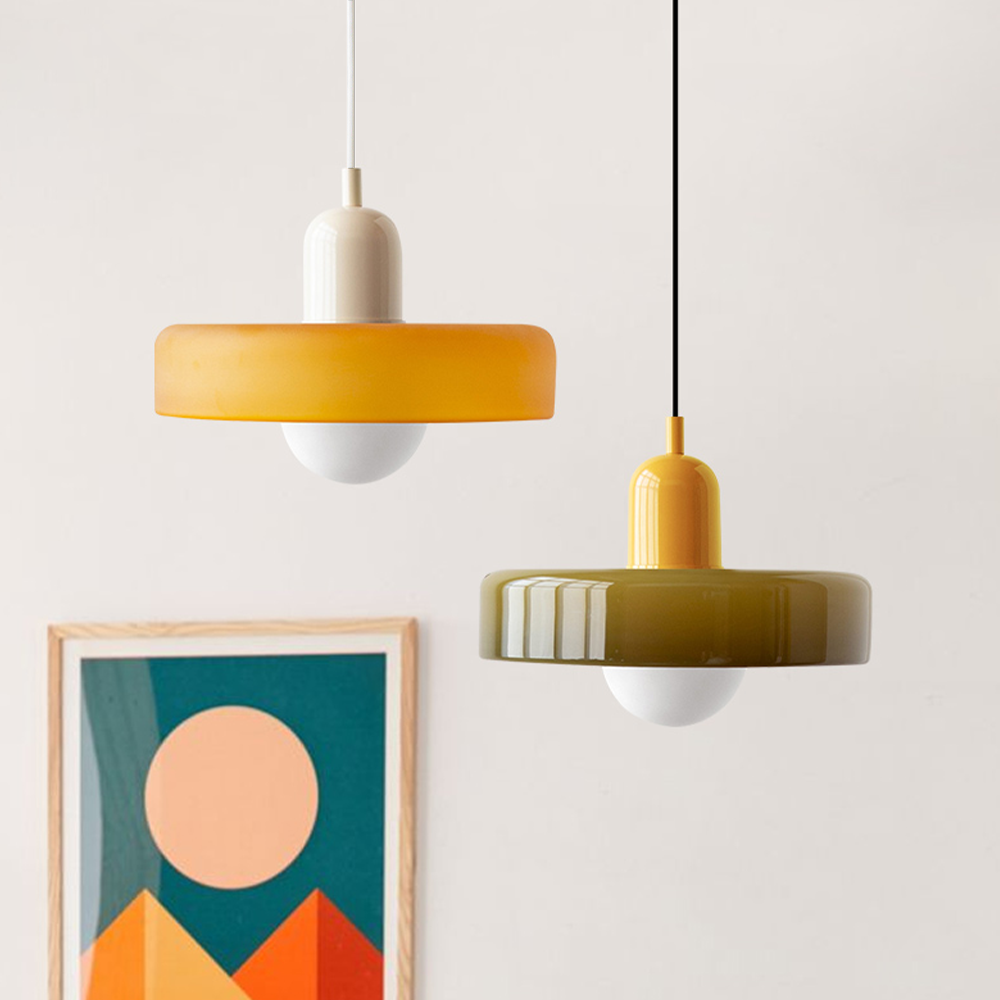Suspension en Verre Style Bauhaus avec Abat-Jour Anneau