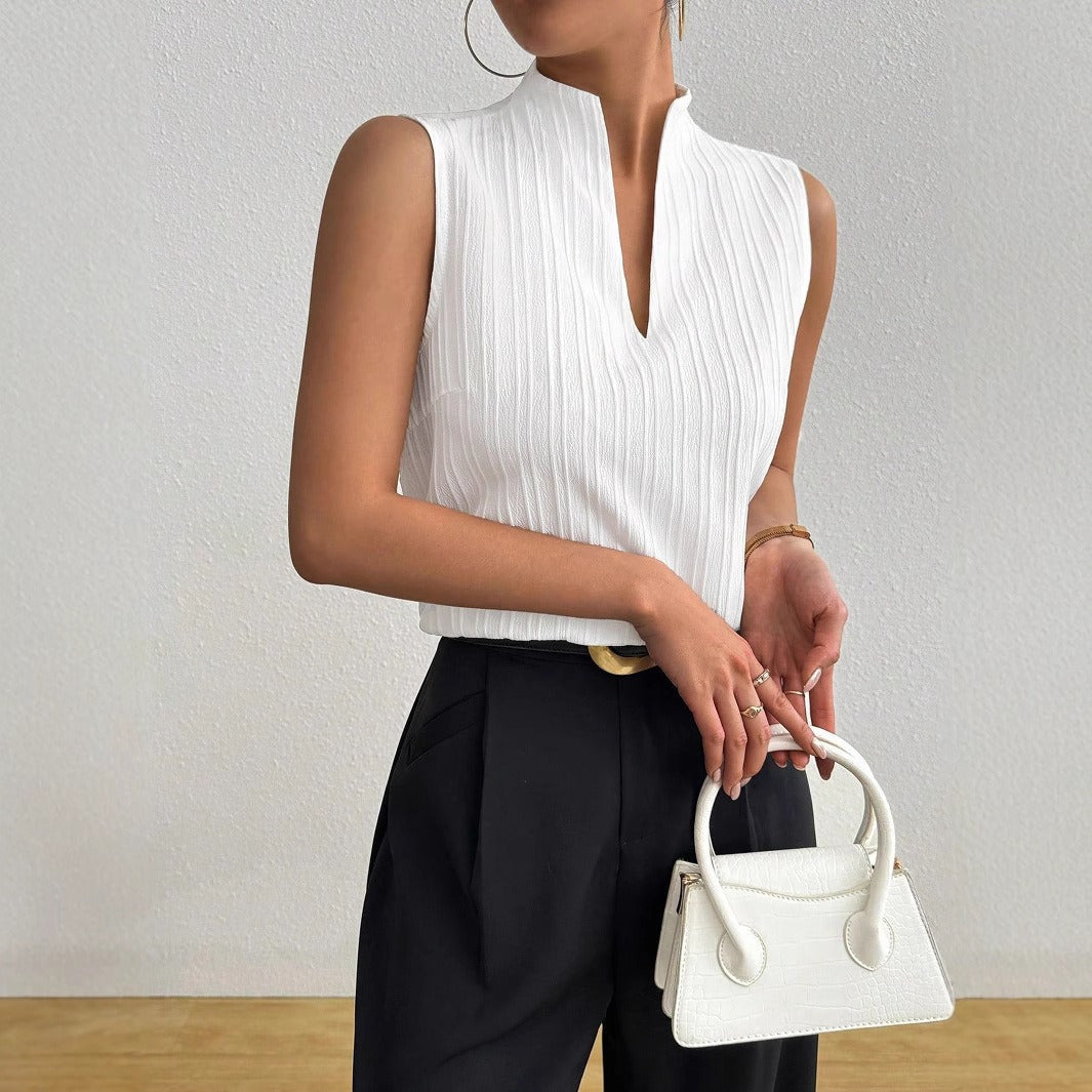 Blouse Femme Élégante Sans Manches V Encolure 0
