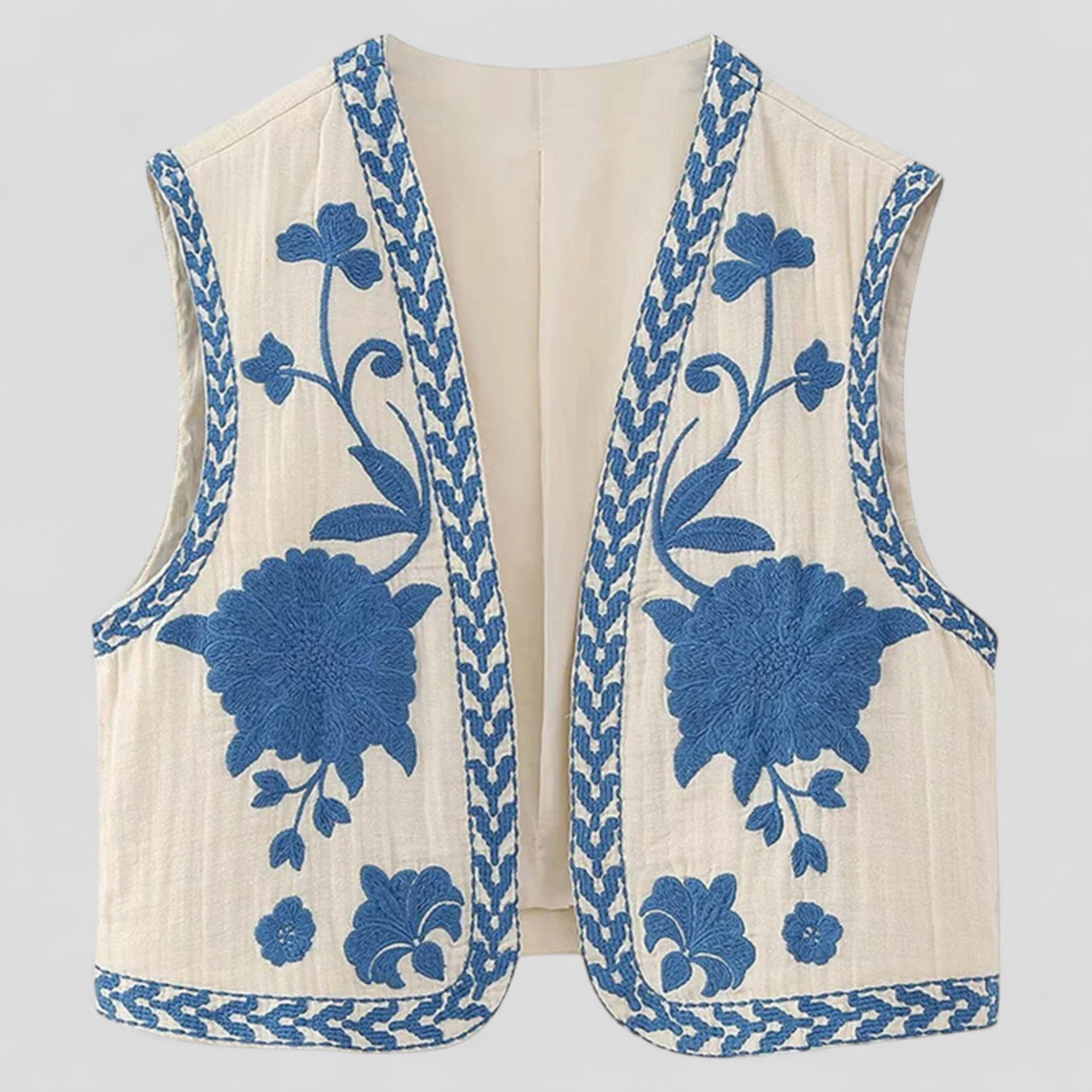 Gilet Bohème Brodé à Motifs Floraux Coton Femme