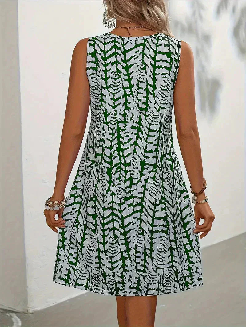 Robe d'été Femme sans Manches à Imprimé Abstrait Fluide