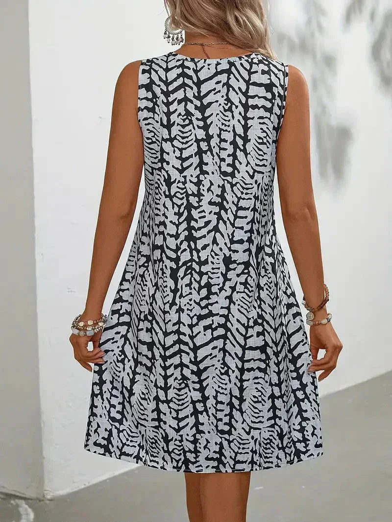 Robe d'été Femme sans Manches à Imprimé Abstrait Fluide