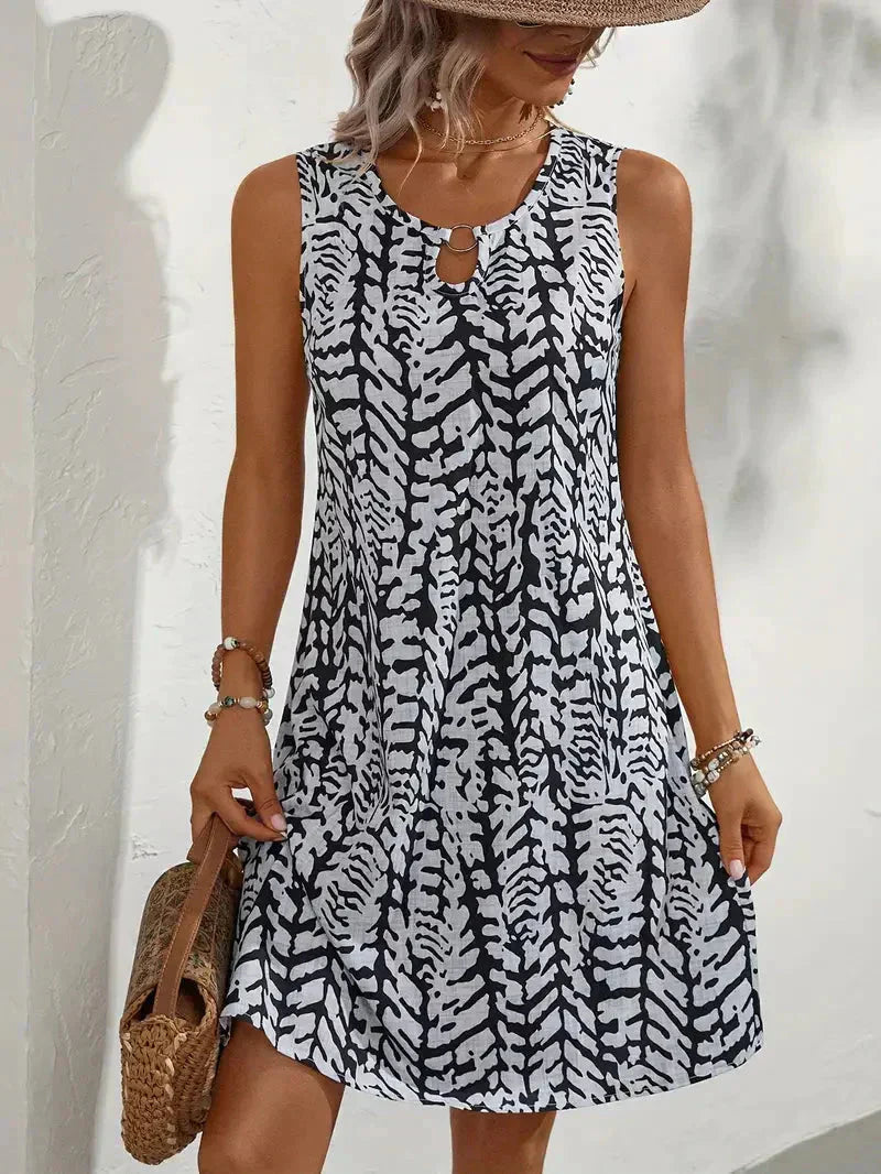 Robe d'été Femme sans Manches à Imprimé Abstrait Fluide