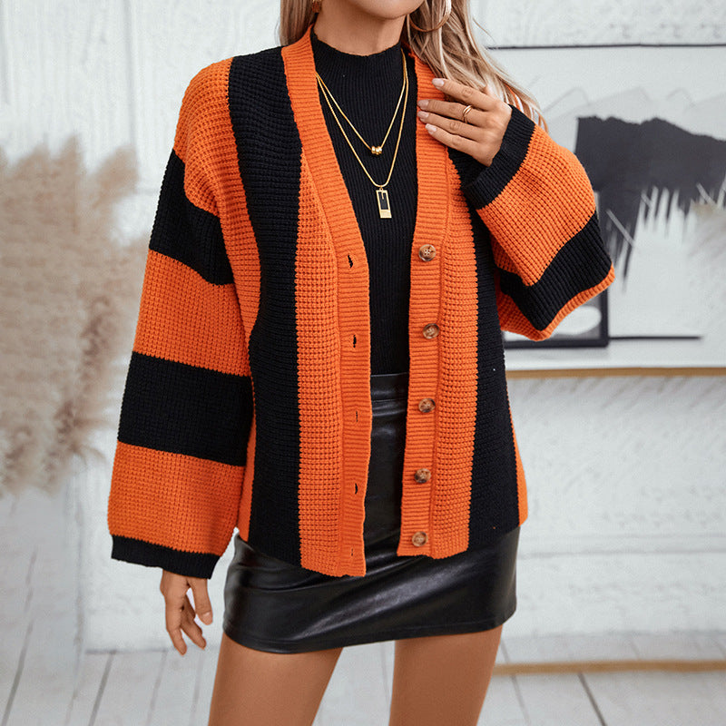 Cardigan Femme Ample à Rayures Contrastées 1