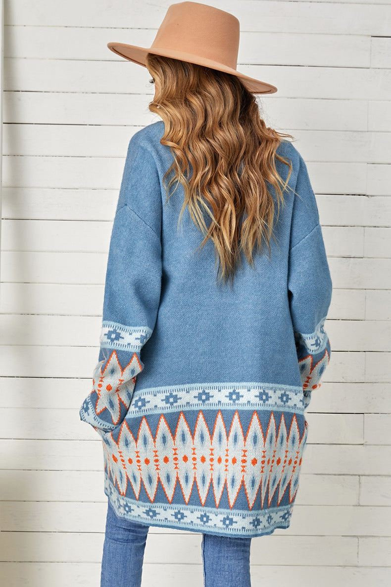 Cardigan Femme Chic Mi-Long Aztèque 1