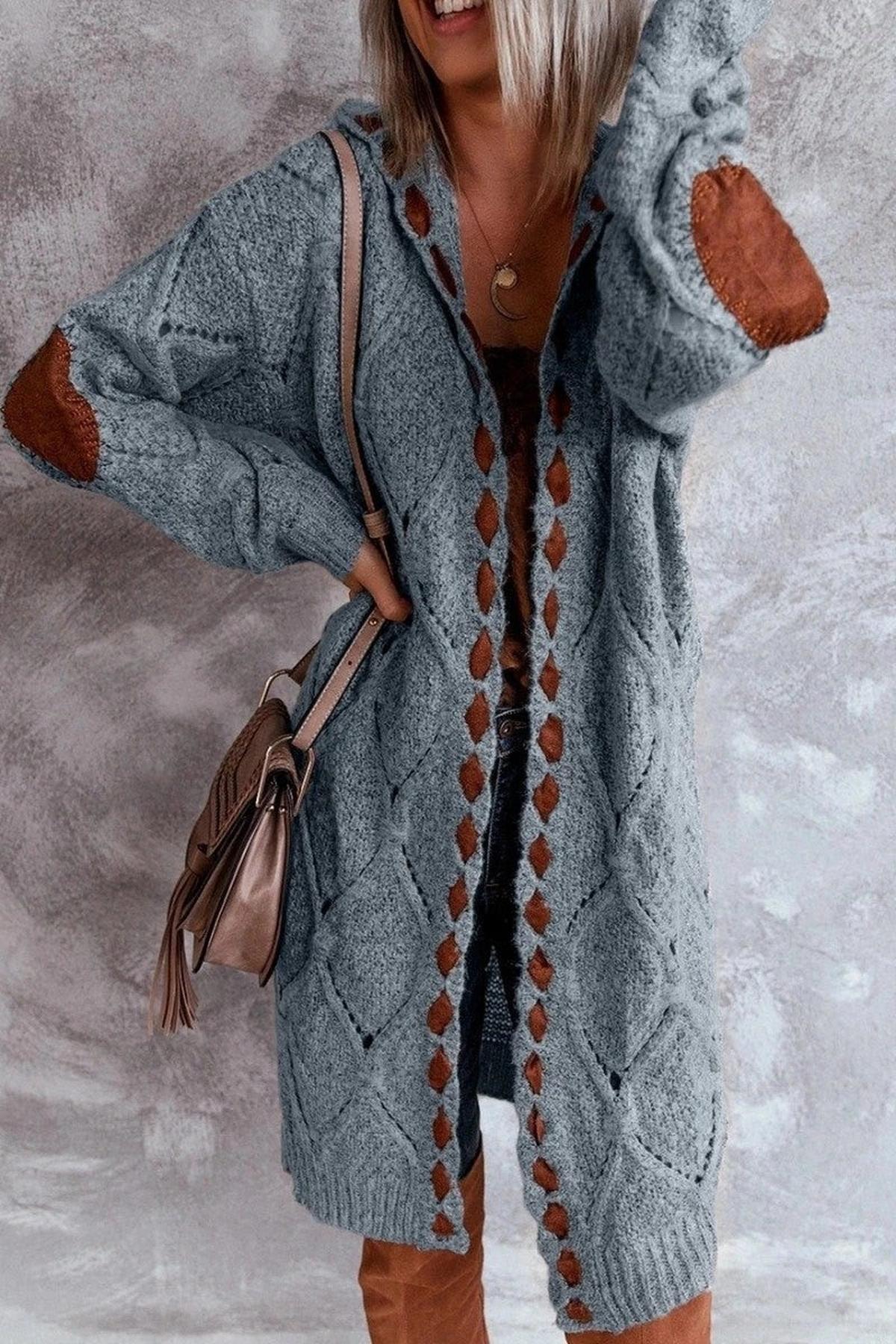 Cardigan Femme Long Pratique Avec Capuche 6