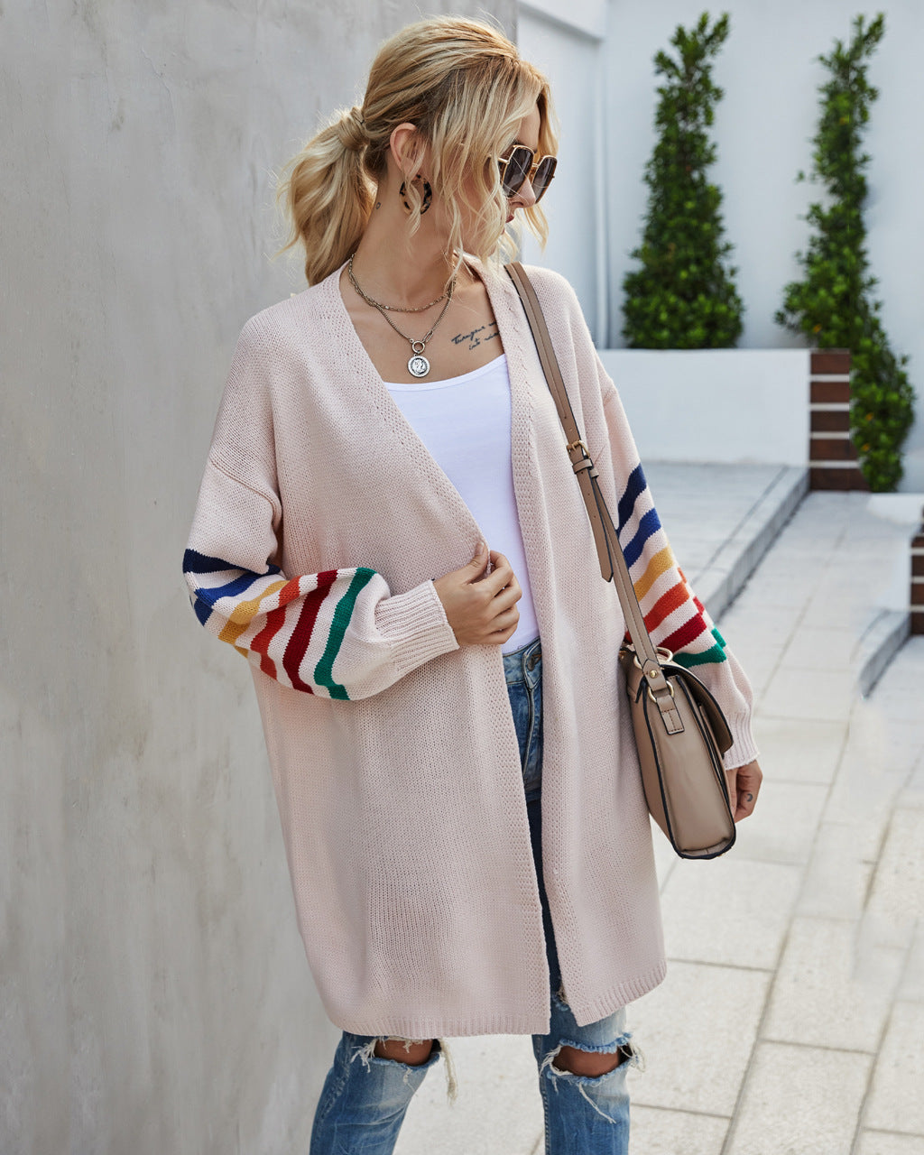 Cardigan Femme Long à Manches Rayées 2