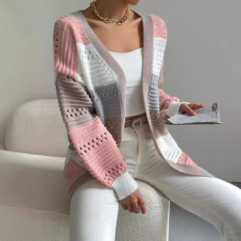 Cardigan Femme Surdimensionné Ouvert Rayé 0