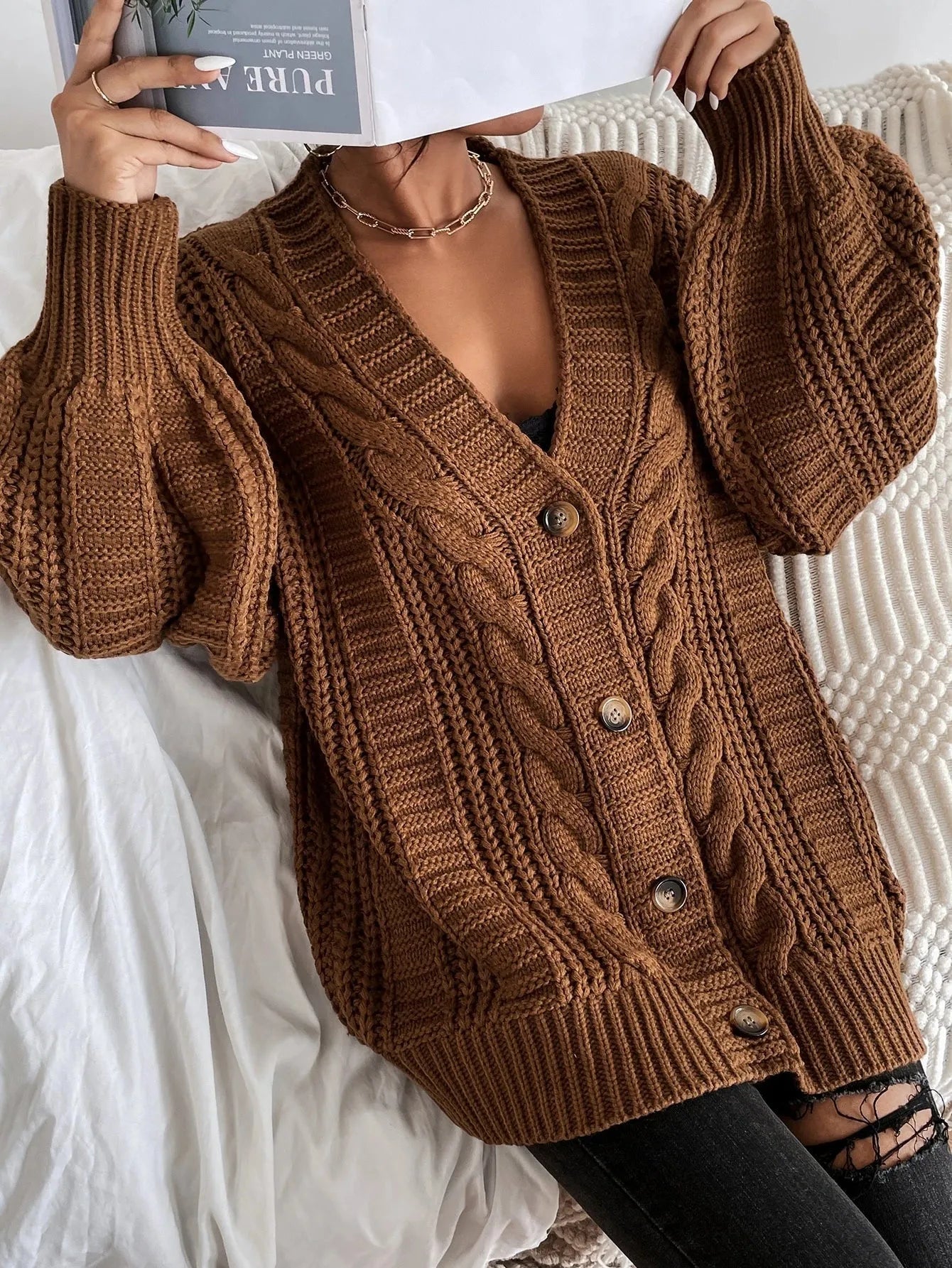 Cardigan Femme Torsadé Confortable Décontracté 2