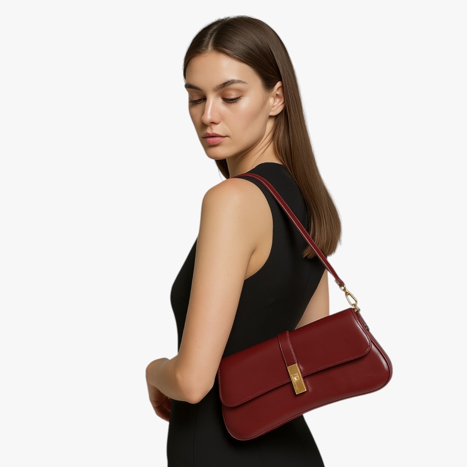 Sac à main Baguette pour femme en Cuir Véritable Noir de Luxe, Élégant et Compact