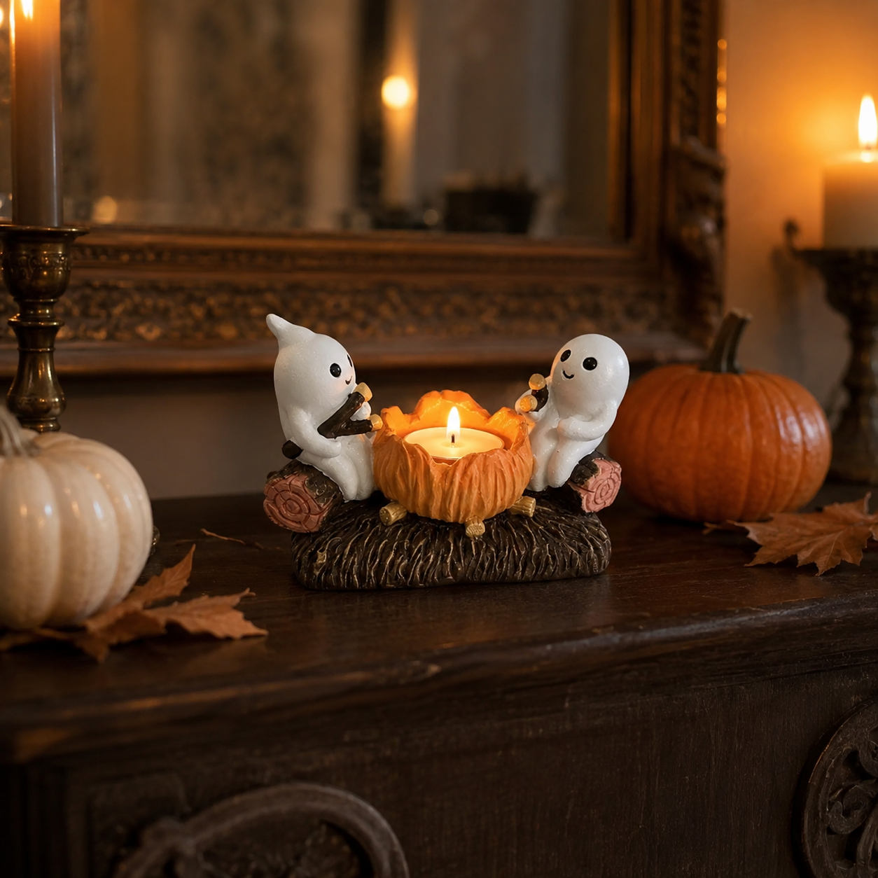 Porte-bougie Fantômes d'Halloween - Décoration de table en résine 12 × 7 cm