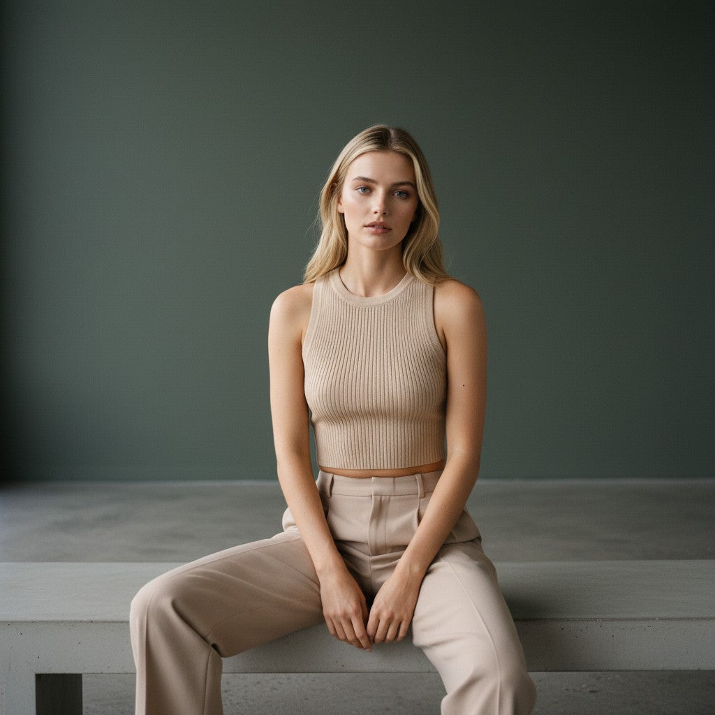 Débardeur Côtelé Femme Ajusté Coton Coupe Ajustée