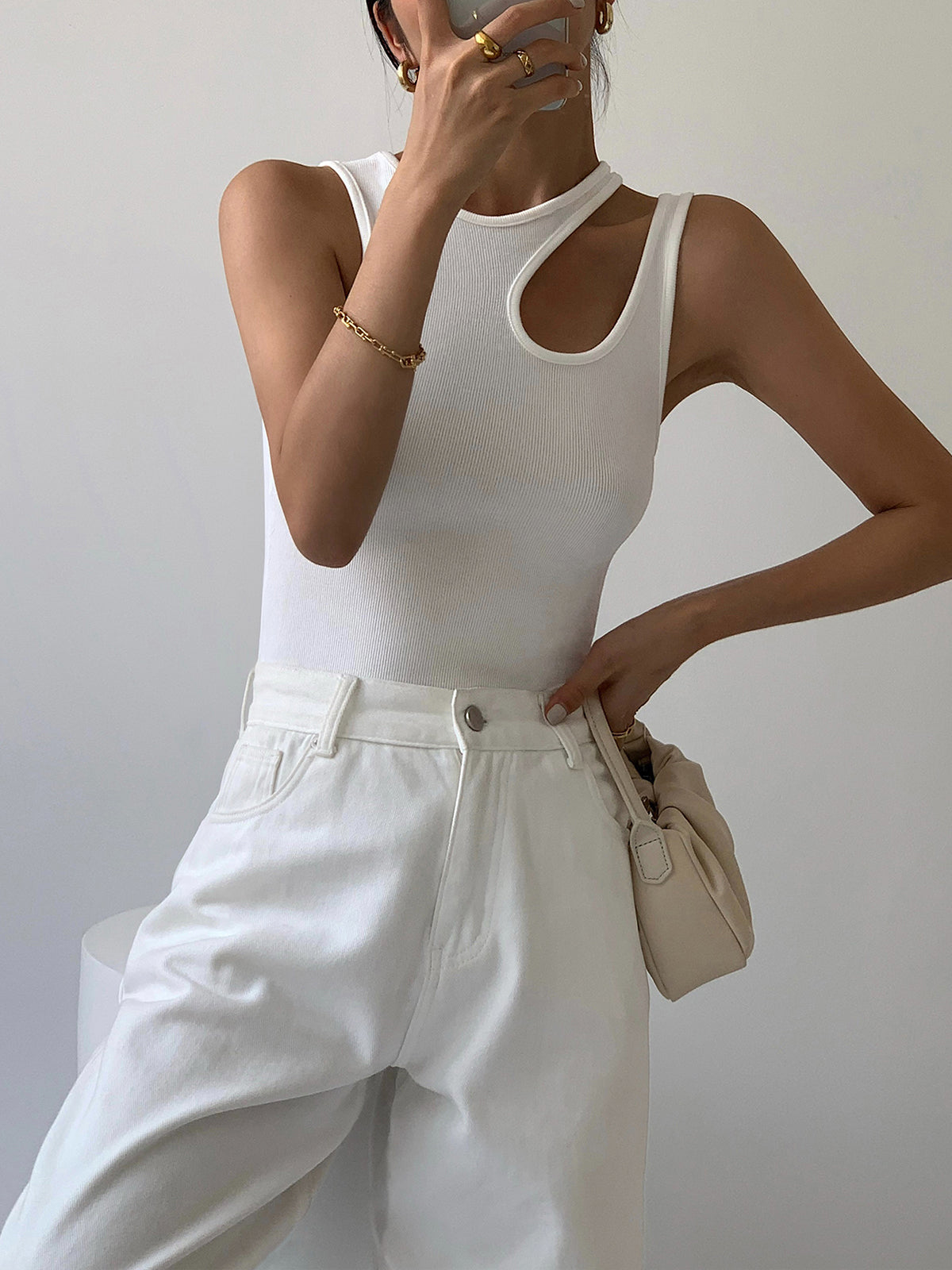 Débardeur Côtelé Femme Asymétrique Élégant 3