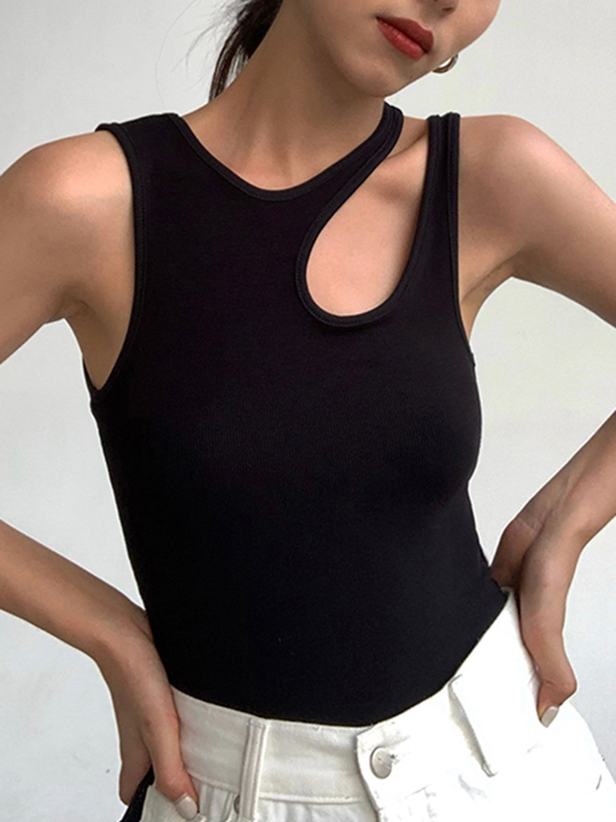 Débardeur Côtelé Femme Asymétrique Élégant 6