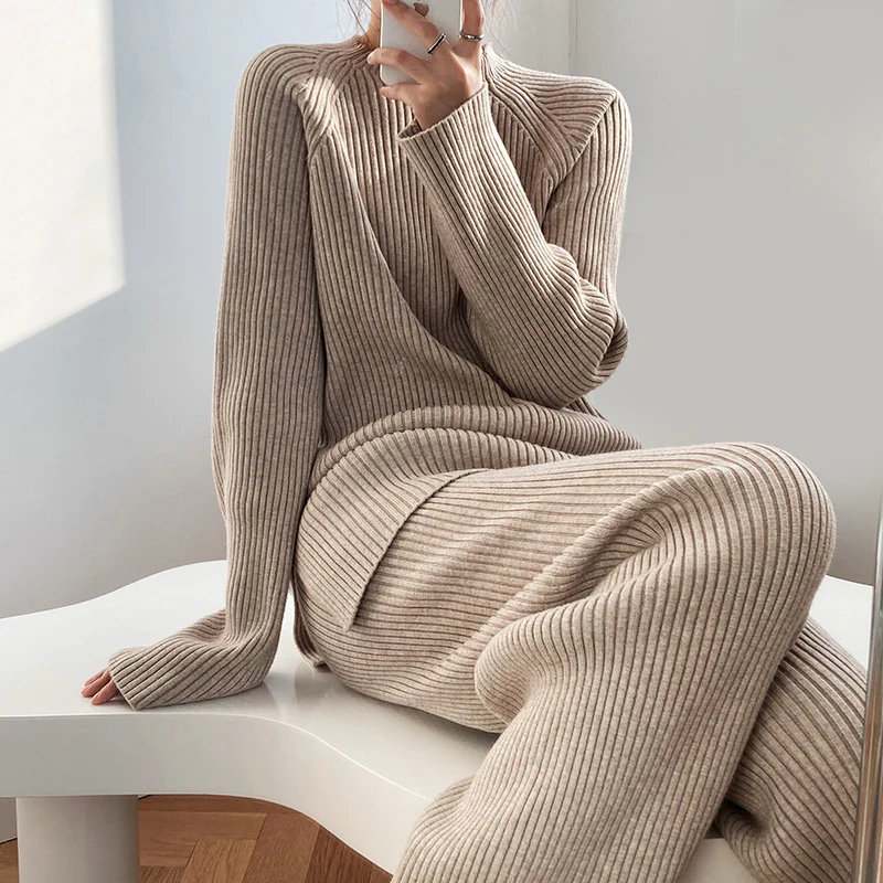 Ensemble Femme Chic en Tricot Côtelé 1