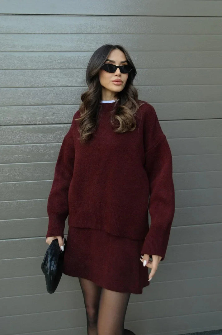 Ensemble Femme Élégant Pull Mini Jupe 10