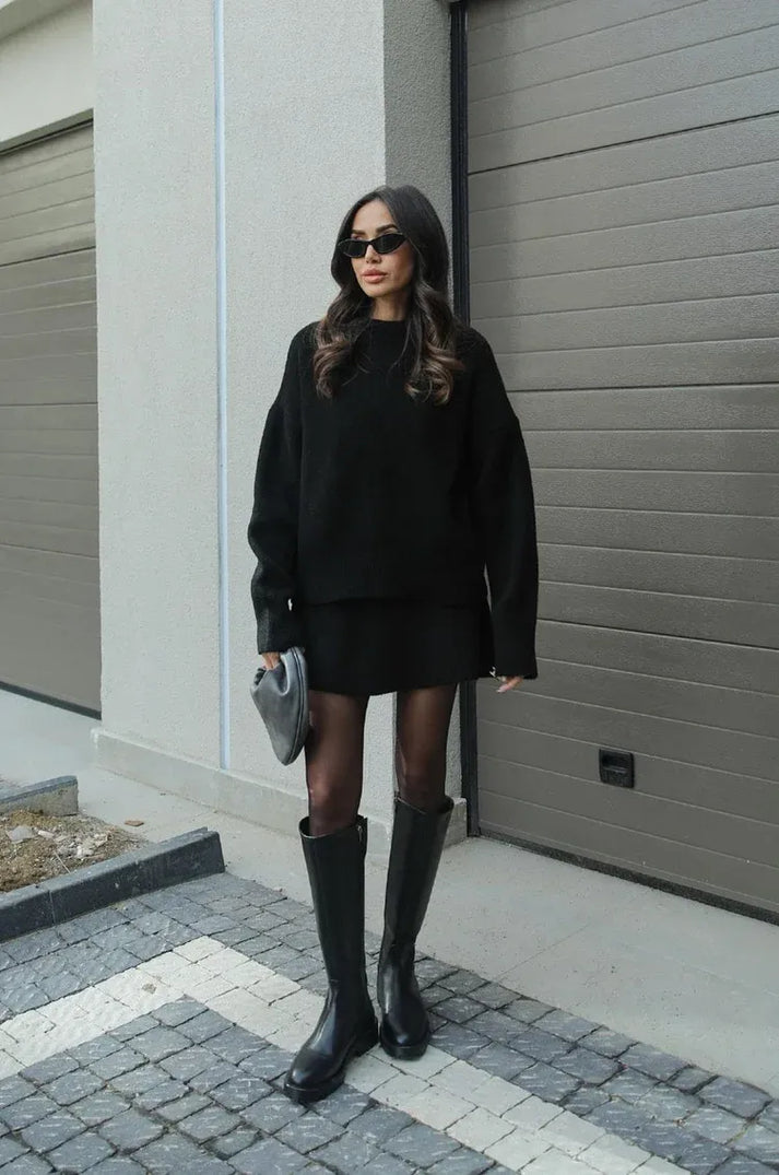 Ensemble Femme Élégant Pull Mini Jupe 3