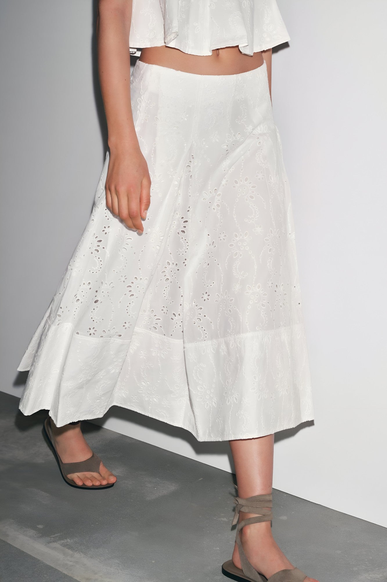 Ensemble Femme Haut Brodé Jupe Coton Fluide