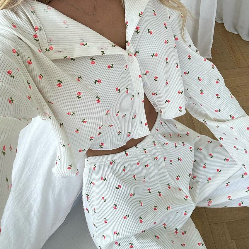 Ensemble Femme Floral Décontracté Haut Pantalon 3