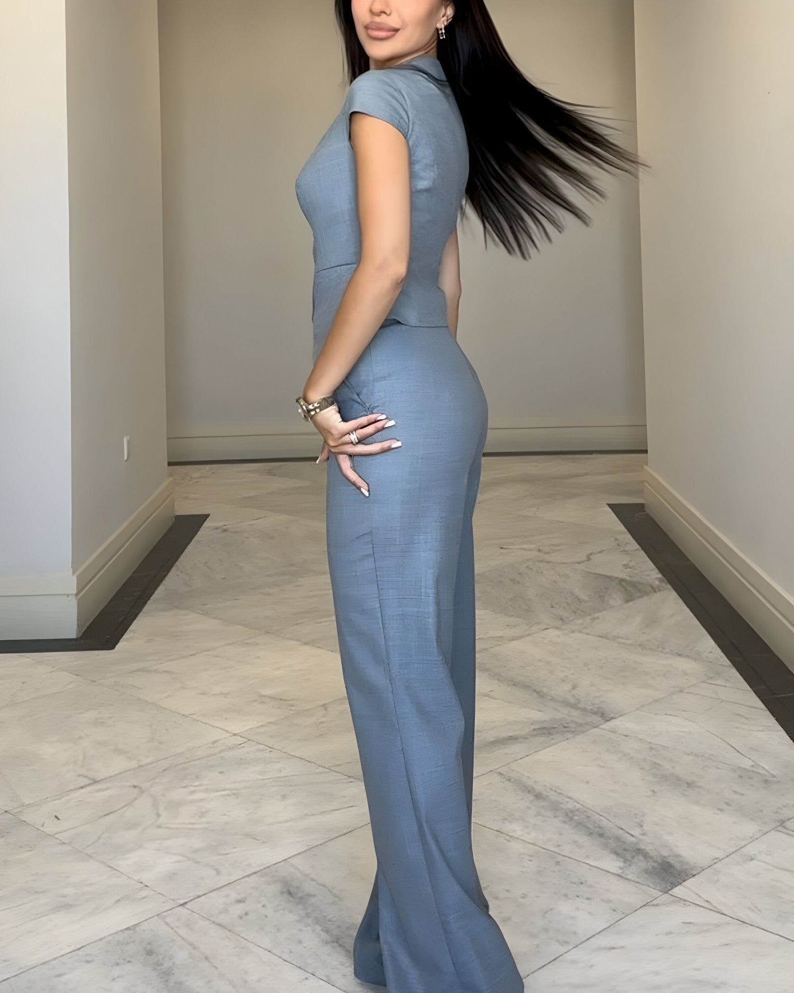 Ensemble Tailleur Femme V-Haut et Pantalon