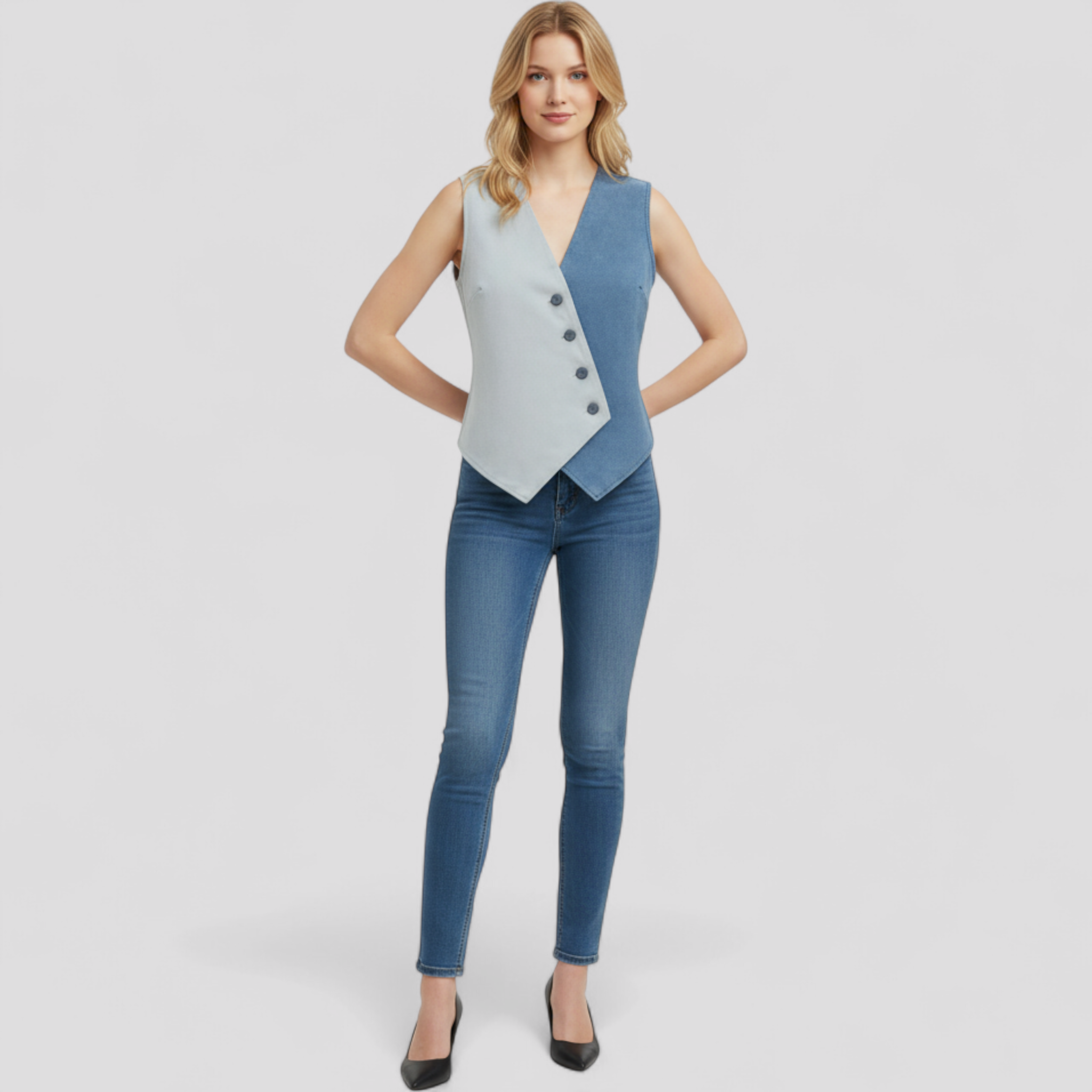 Blouse Sans Manches avec Boutons Asymétriques Femme