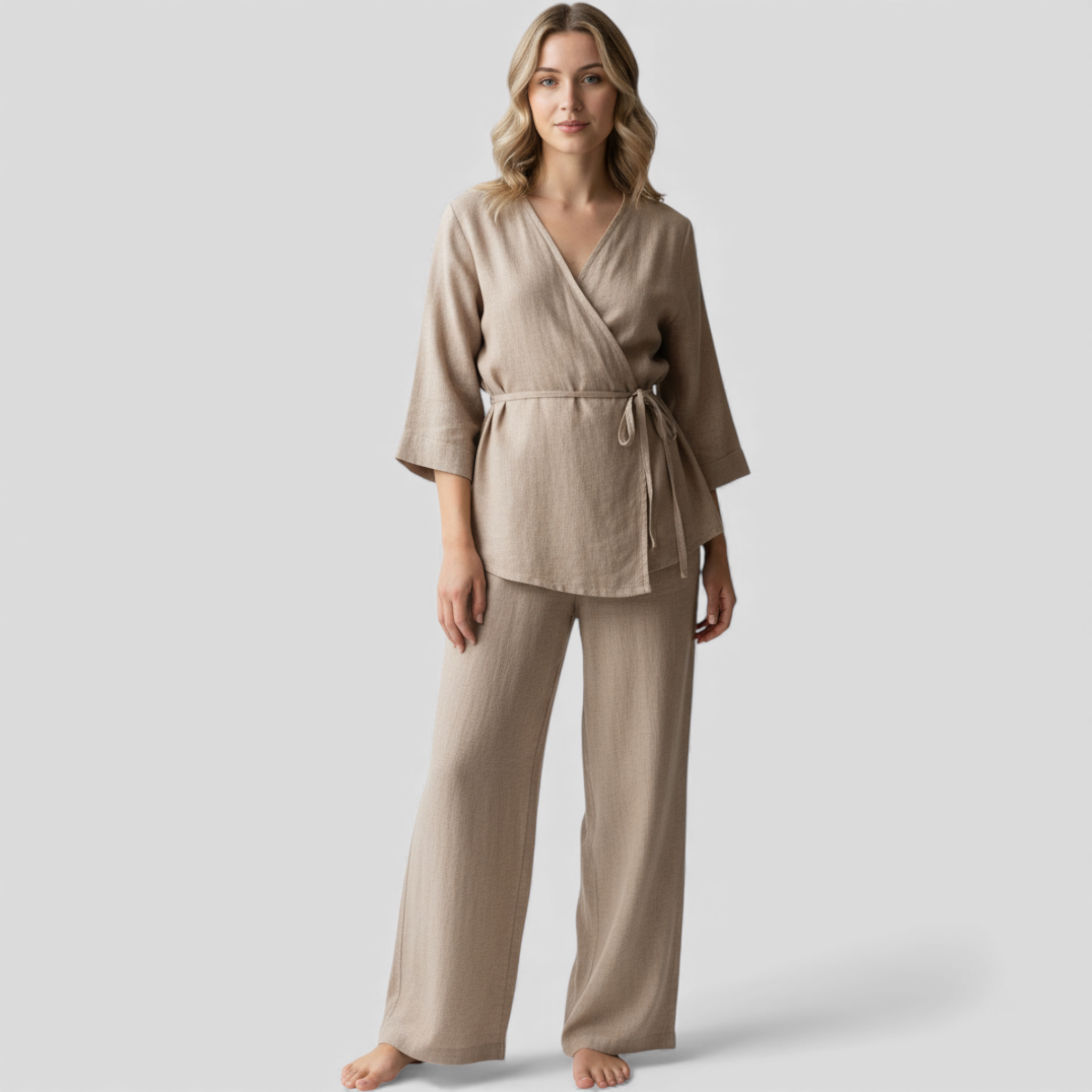 Eleganter Leinenkimono für Damen mit Gürtel - perfekt für Sommer und Frühling