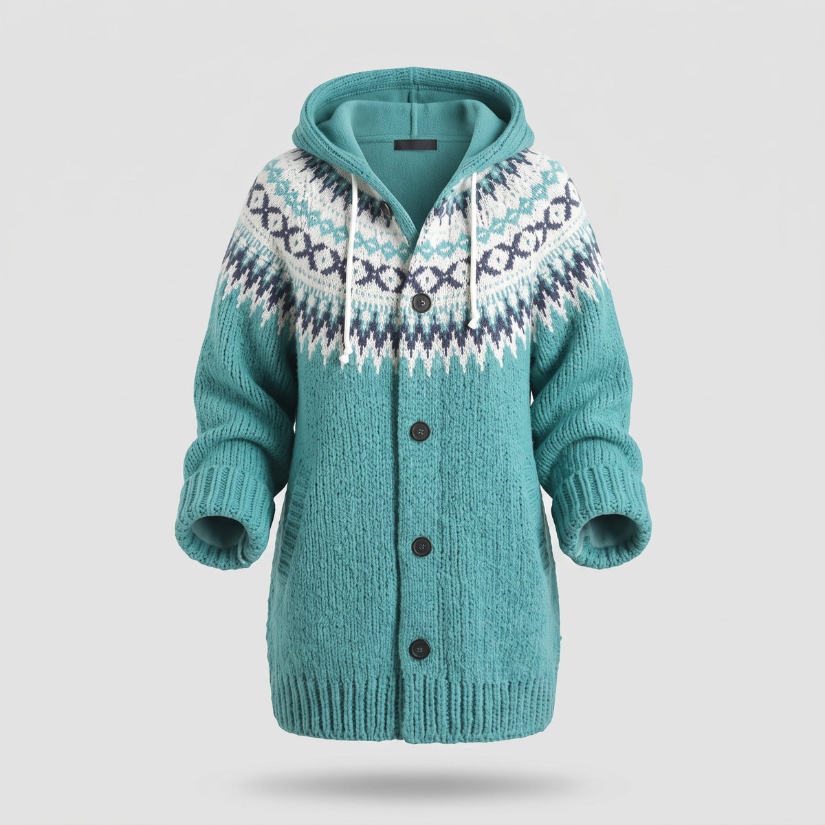 Cardigan en Tricot à Capuche avec Motif Fair Isle pour Femme