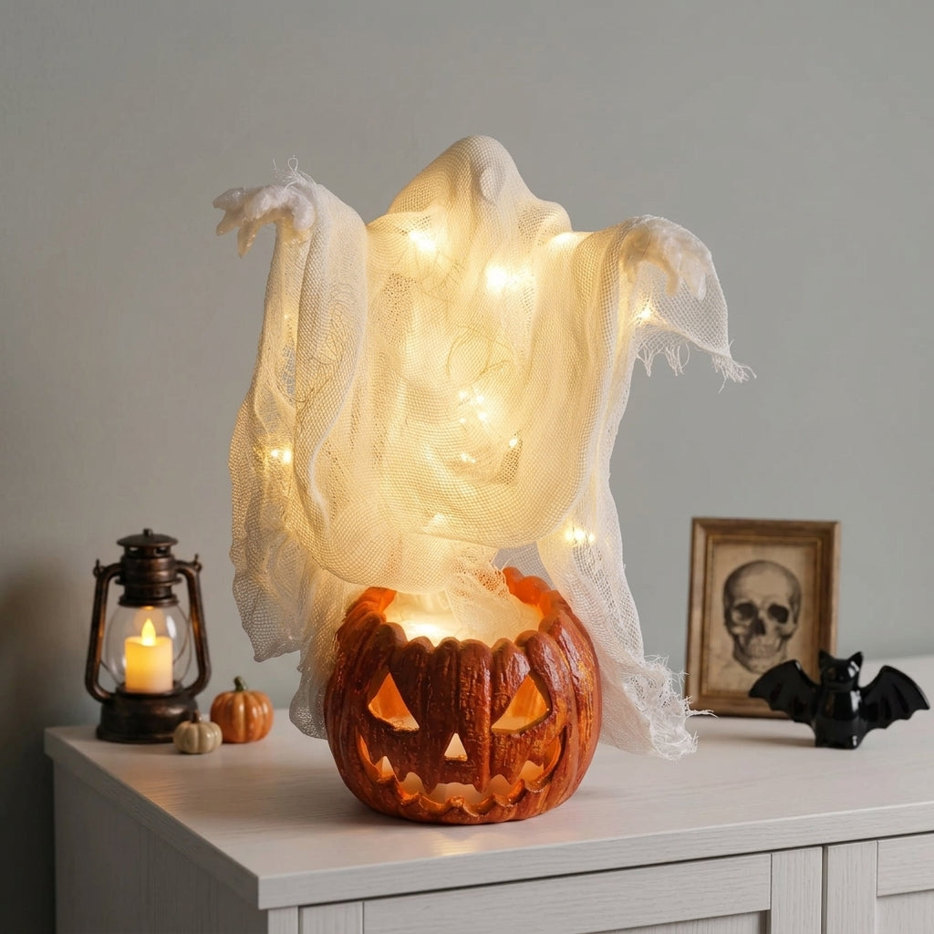 Lampe Citrouille Fantôme Géante Lumineuse LED - 130cm
