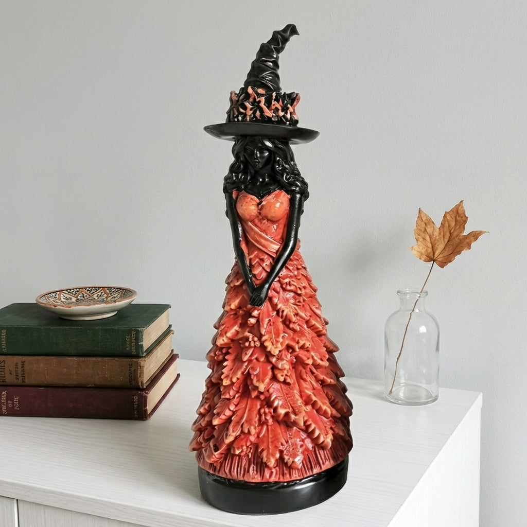 Figurine de Sorcière Gothique avec Détails d'Automne - Résine 25cm